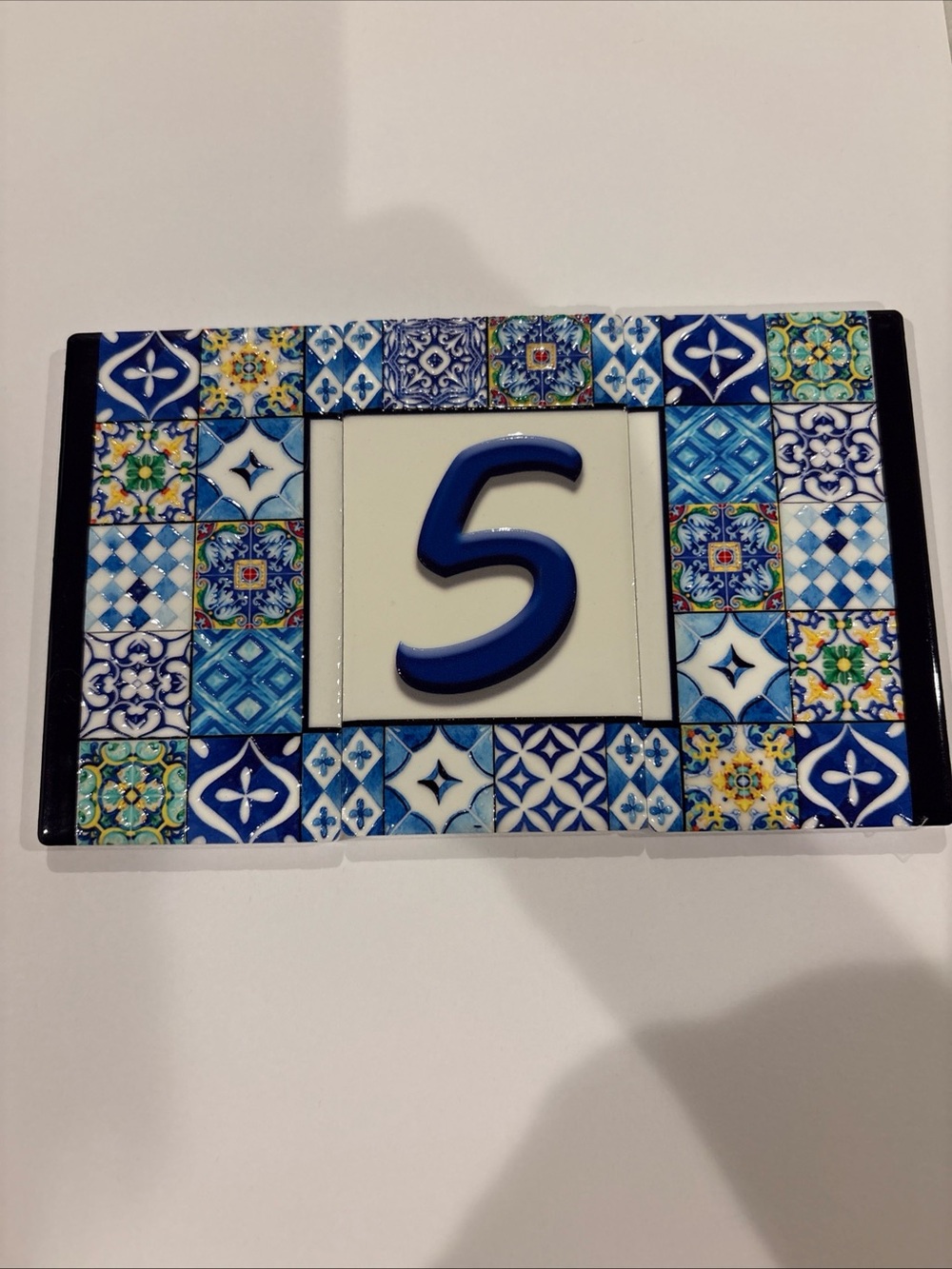 Mediterranean Ceramic House Number #5 New - Purchased In Italy 3-Tiles